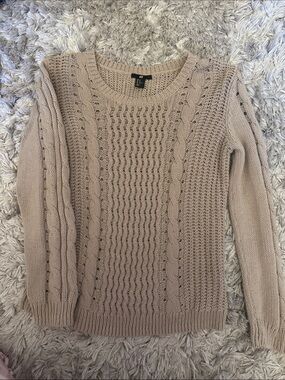 H&M Taupe Cable-Knit Crewneck Sweater